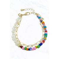 2 Row Chain Pearl Beaded Bracelet - Ebove Clothing