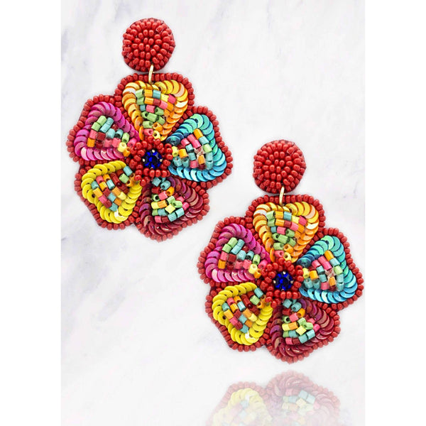 Beaded Flower Stone Earrings - Ebove Clothing