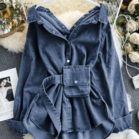 Buttoned Pocket Belted Denim Shirt - Ebove Clothing