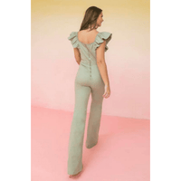 Flared Stretch Denim Jumpsuit - Ebove Clothing