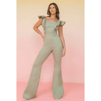 Flared Stretch Denim Jumpsuit - Ebove Clothing