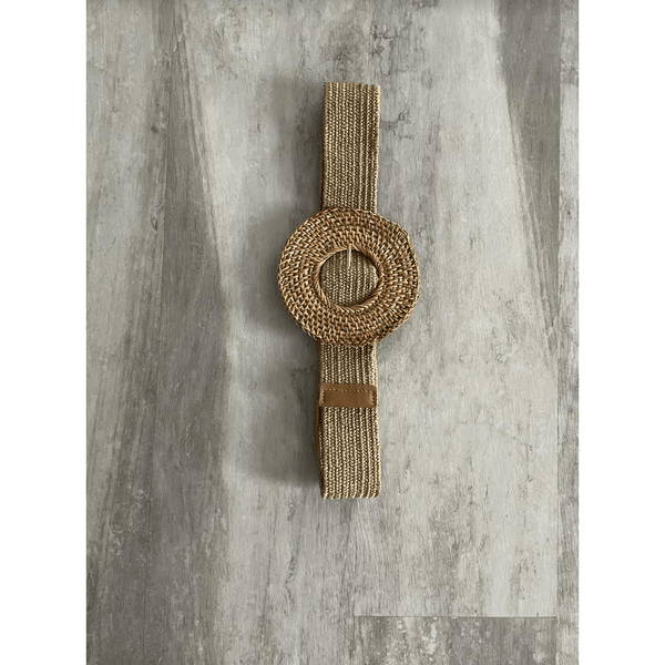 Raffia Belt w/Oversized Wooden Buckle - Ebove Clothing