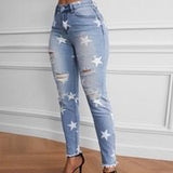 Stars Ripped Frayed Cropped Jeans - Ebove Clothing