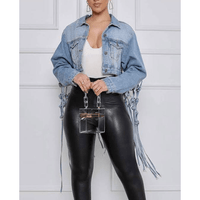 Tassel Back Crop Denim Jacket - Ebove Clothing