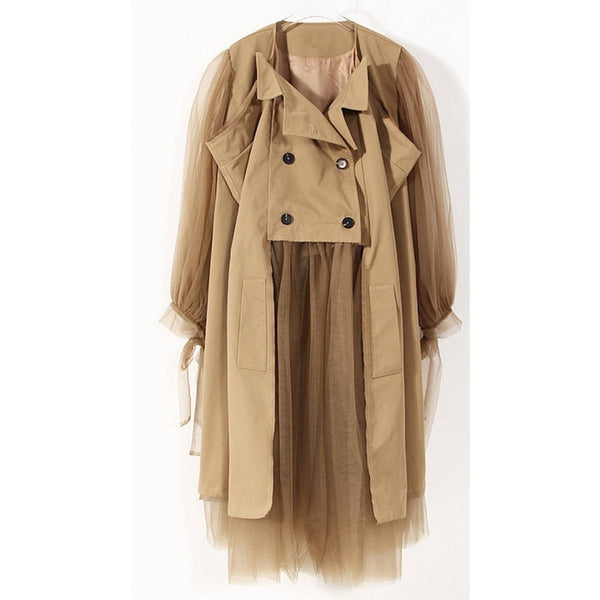 Tulle Trim Trench - Ebove Clothing