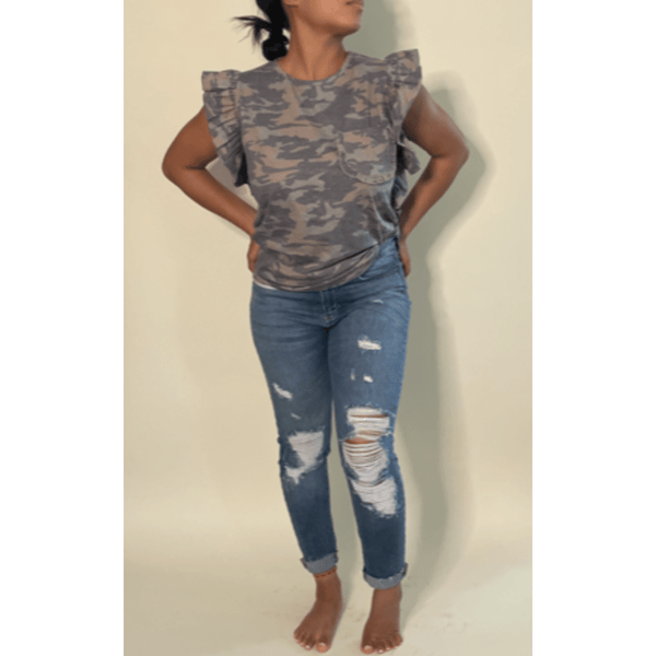 Washed Camo Ruffled T - shirt - Ebove Clothing