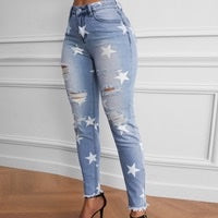 Stars Ripped Frayed Cropped Jeans