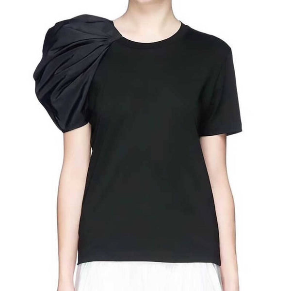 Statement Making Knit Tee with Pleated Shoulder